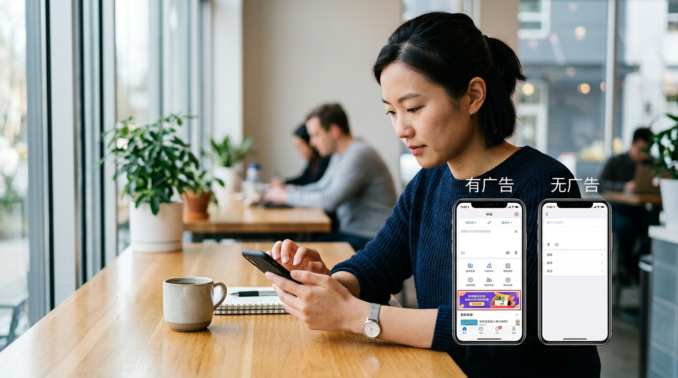 翻译工具有广告版与易翻译无广告版本界面对比